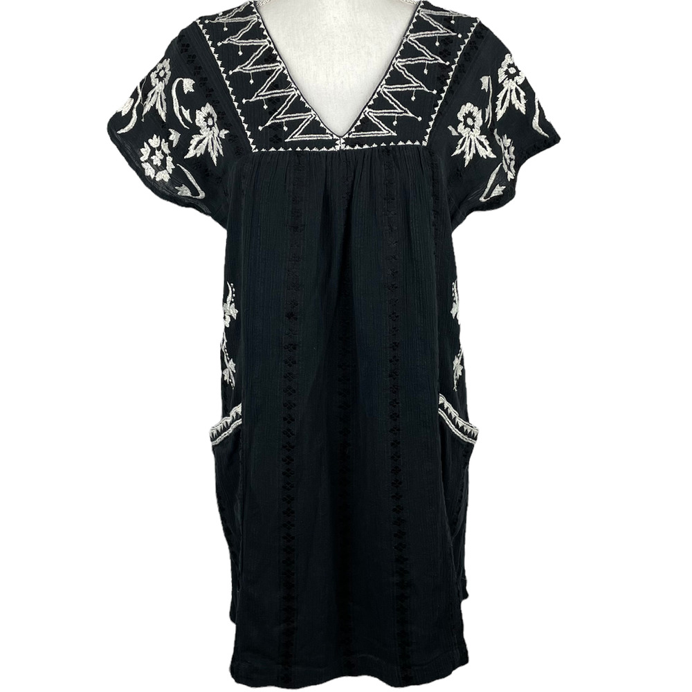 Lucky Brand Black Mini Dress with White Embroidery